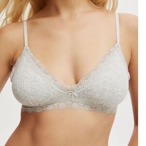 Cotton On Body Organic Cotton Lace Triangle Padded Bralette Grey Marle 2XS NEW